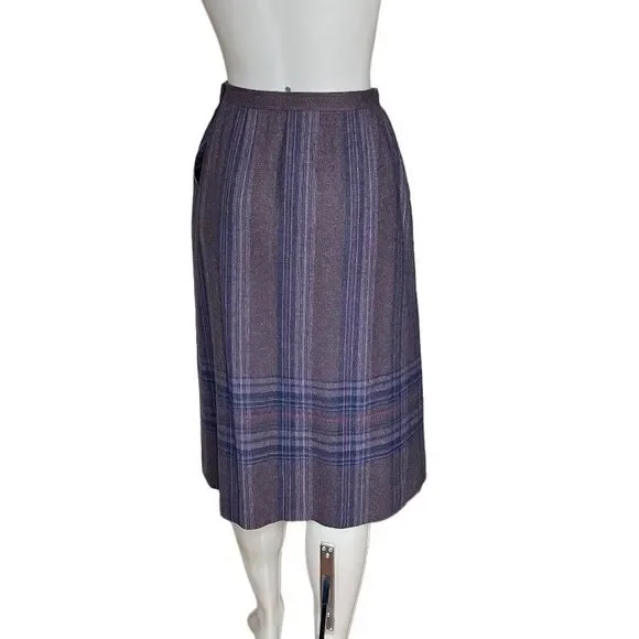 PENDLETON Purple Plaid Wool Skirt Midi Fully Lined VINTAGE Size 10 - Picture 2 of 10
